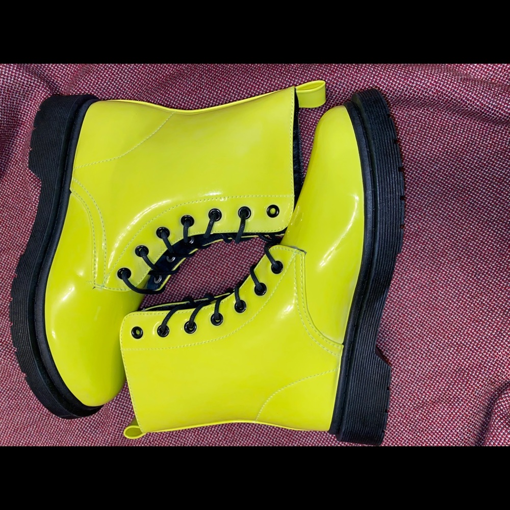 Neon yellow combat boots
